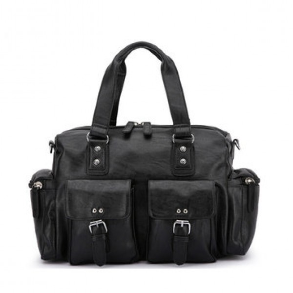 Men PU Leather Solid Vintage Large Capacity Handba...