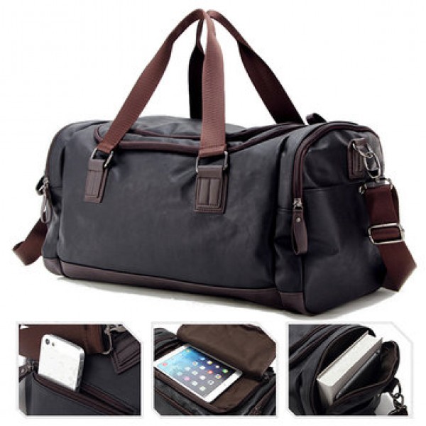 Men Faux Leather Leisure Gym Bag Large Capacity Ha...