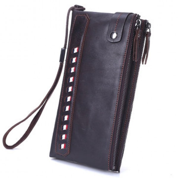 Genuine Leather Double Zippers Wallet 8 Card Slots...